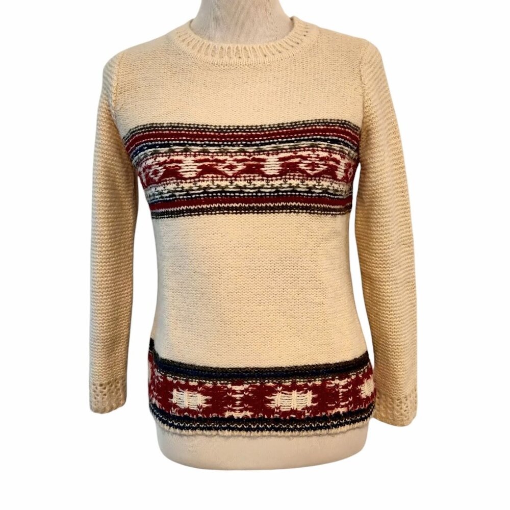 Cotton On Knit Wear Womens Size XS Ivory Fair Isle Knit Casual Pullover Sweater